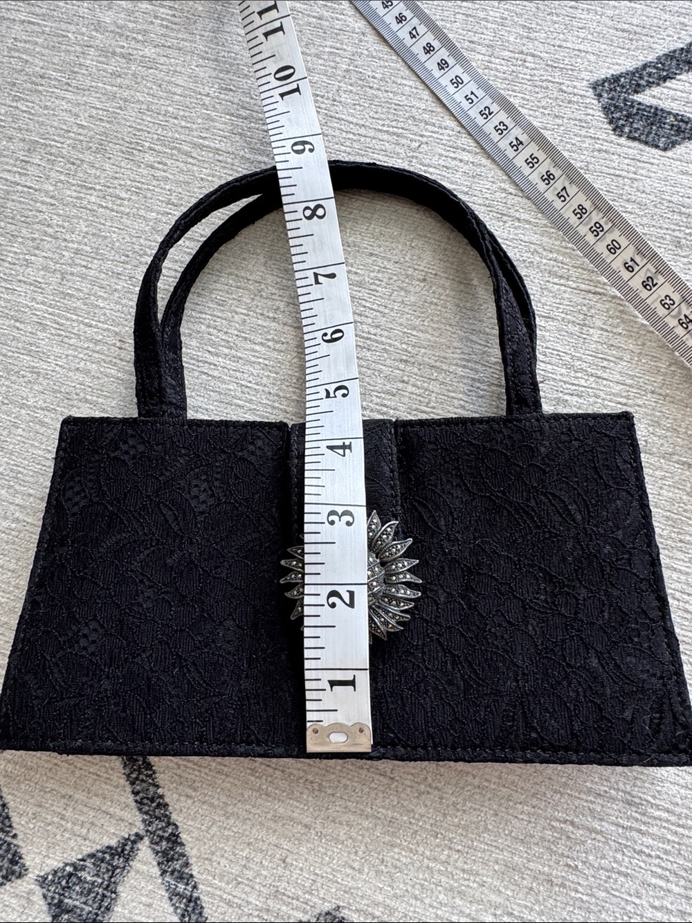 Vintage Judith Jack Black Lace Evening Bag Marcasite Sunflower Clasp , Italy - Picture 8 of 11